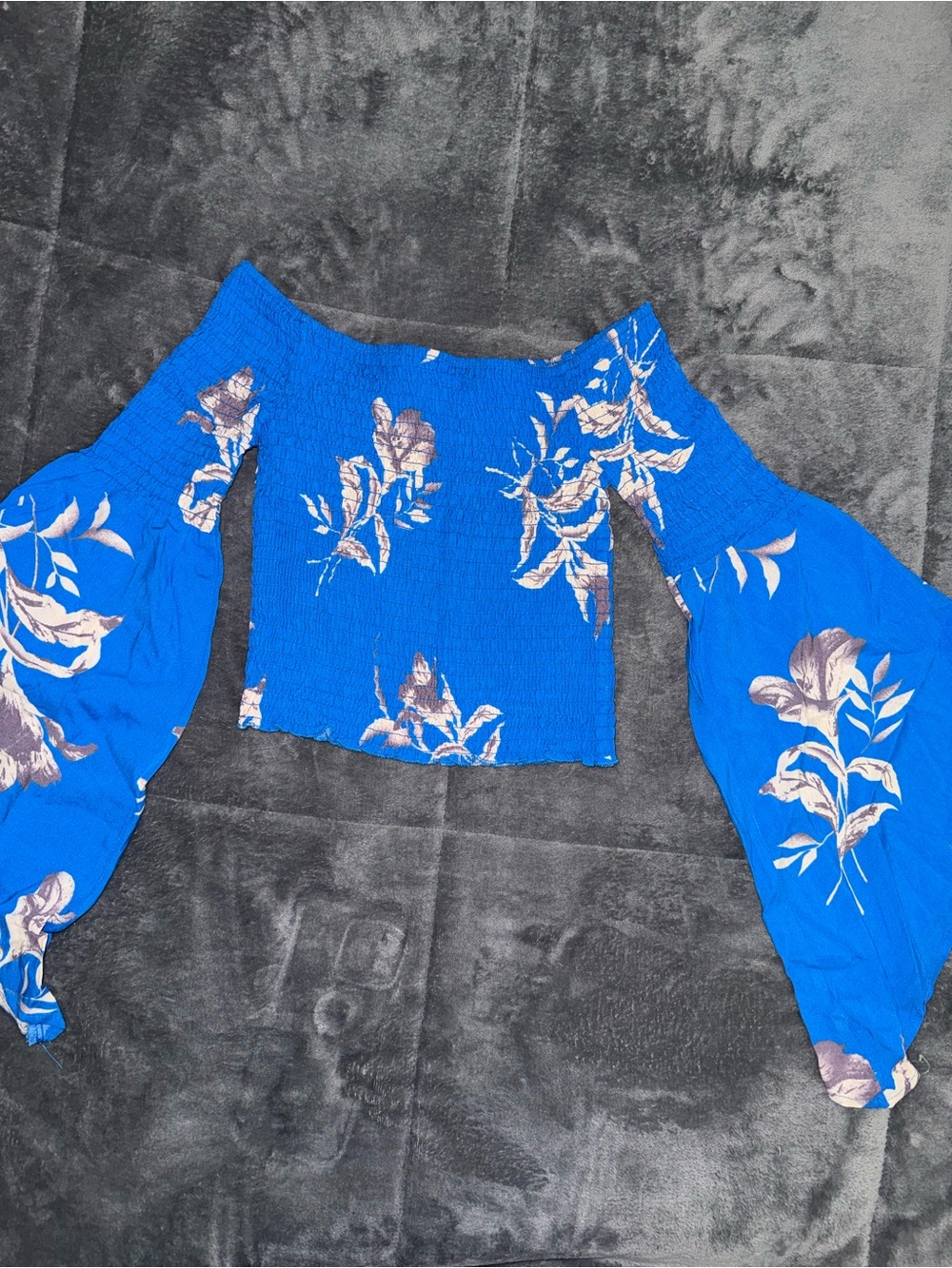 Women's Blue Floral Off-Shoulder Smocked Top